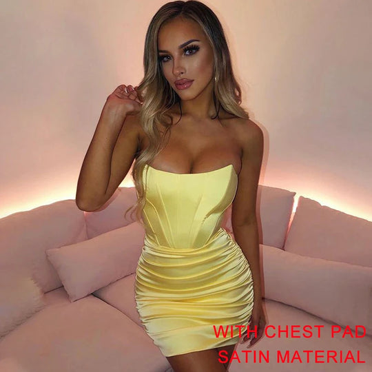 Giyu Nachtclub Party Vrouw Jurk Sexy Bodycon Glitter Strapless Mini Korte Prom Gewaad 2024 Zomer Elegante Ruches Zwart vestidos